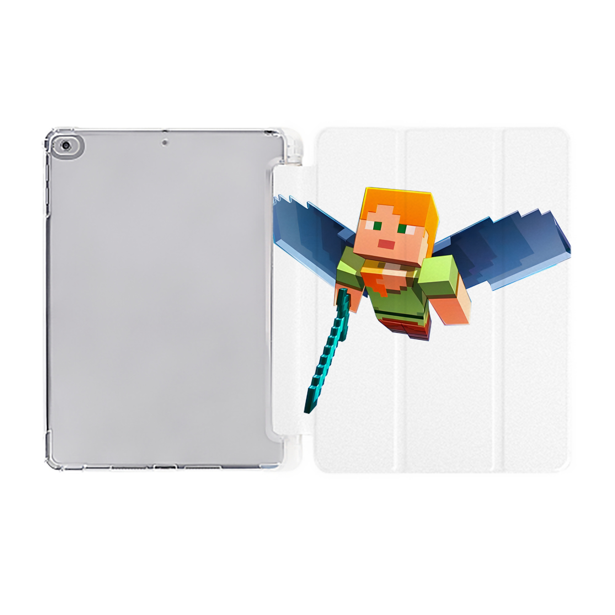 （画像用） マインクラフト ブロックの世界 Minecraft MC Block world IPad ケース ペン収納付き 三つ折りスタンド PUレザー×シリコン 対応機種9.5/10.5/10.9インチ